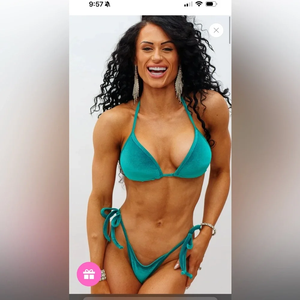 Toxic angelz Teal velvet Triangle String Bikini